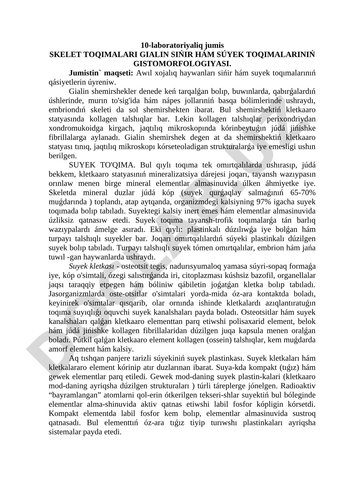 Gialin shemirshek va suyek toqimalarinin gistomorfologiyasi