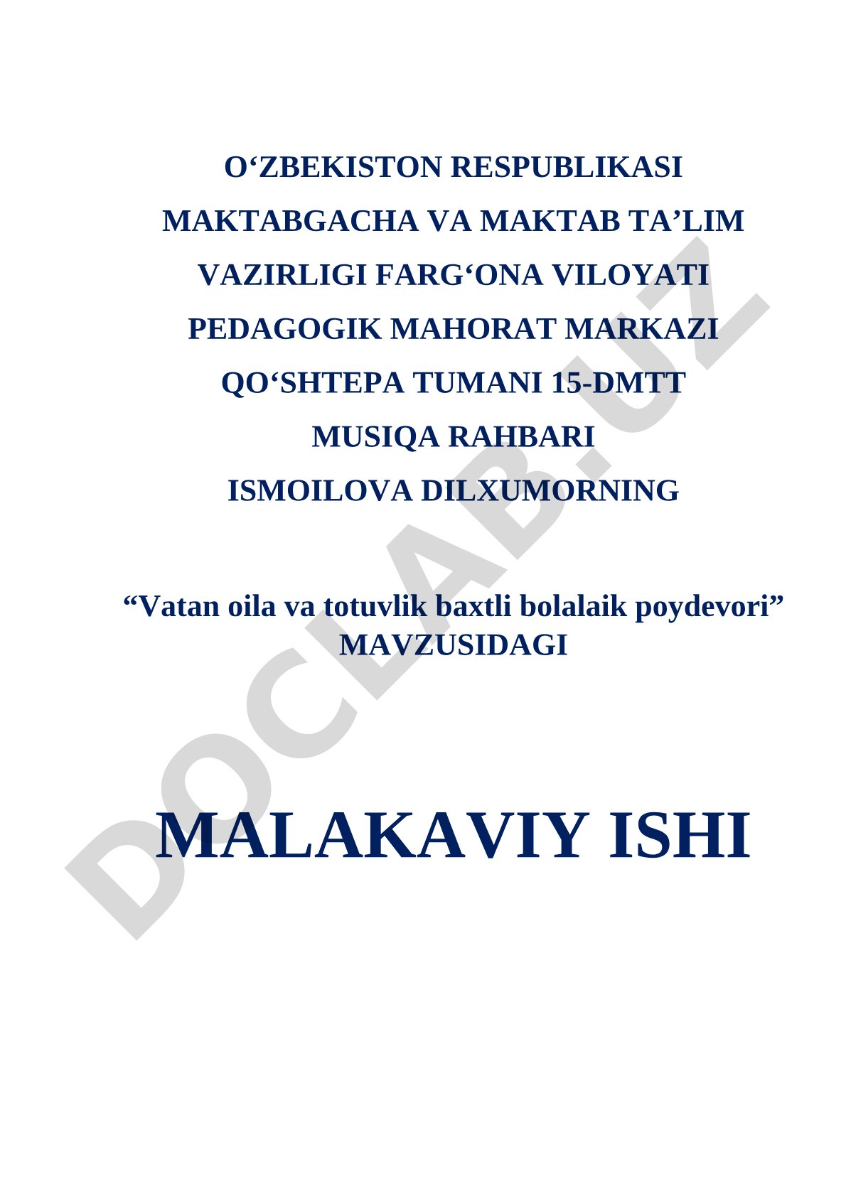 Vatan oila va totuvlik baxtli bolalaik poydevori
