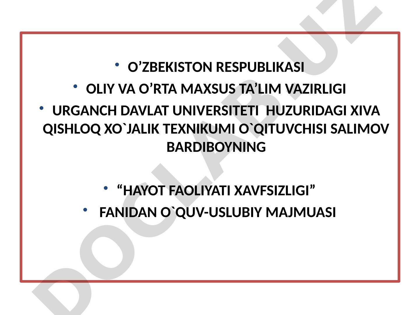 Hayot faoliyati xavfsizligini ta'minlash asoslari