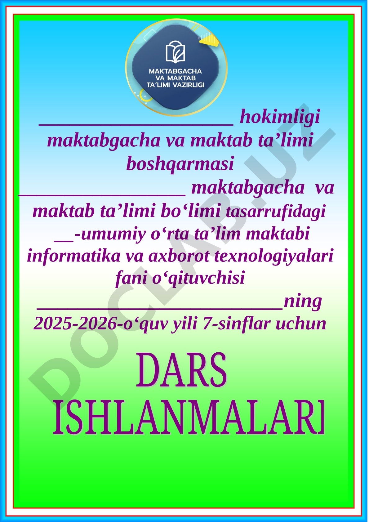 7-sinf informatika va axborot texnologiyalari fanidan taqvim mavzu rejasi