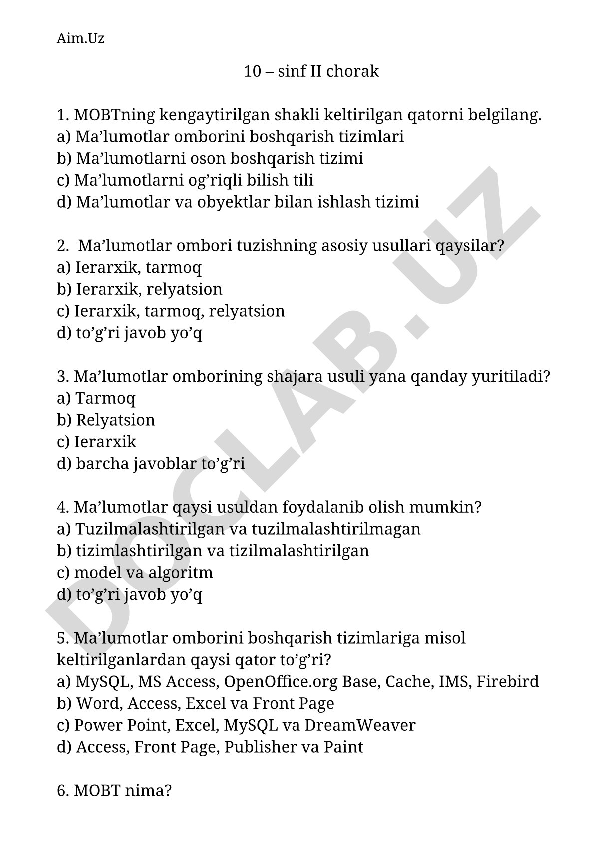 10-sinf II chorak