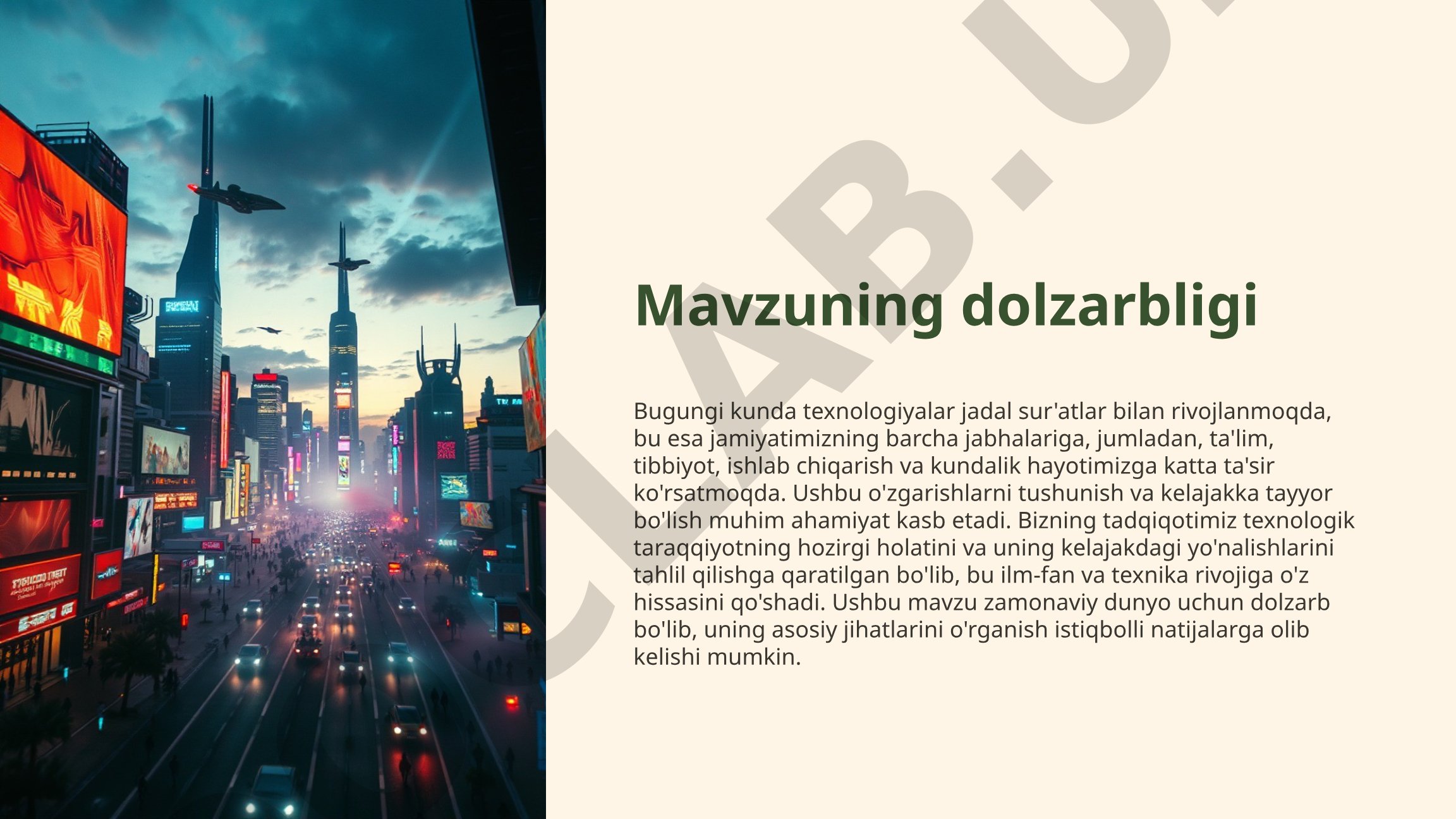 Texnologik taraqqiyotning hozirgi holati va kelajakdagi yo'nalishlari