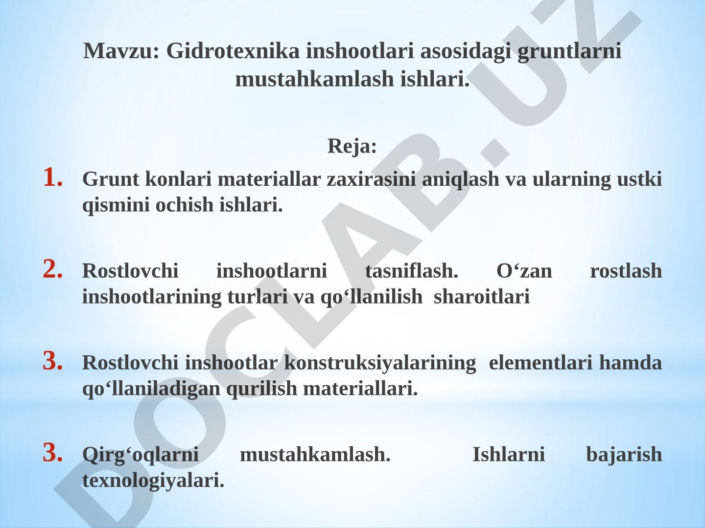 Gidrotexnika inshootlari asosidagi gruntlarni mustahkamlash ishlari