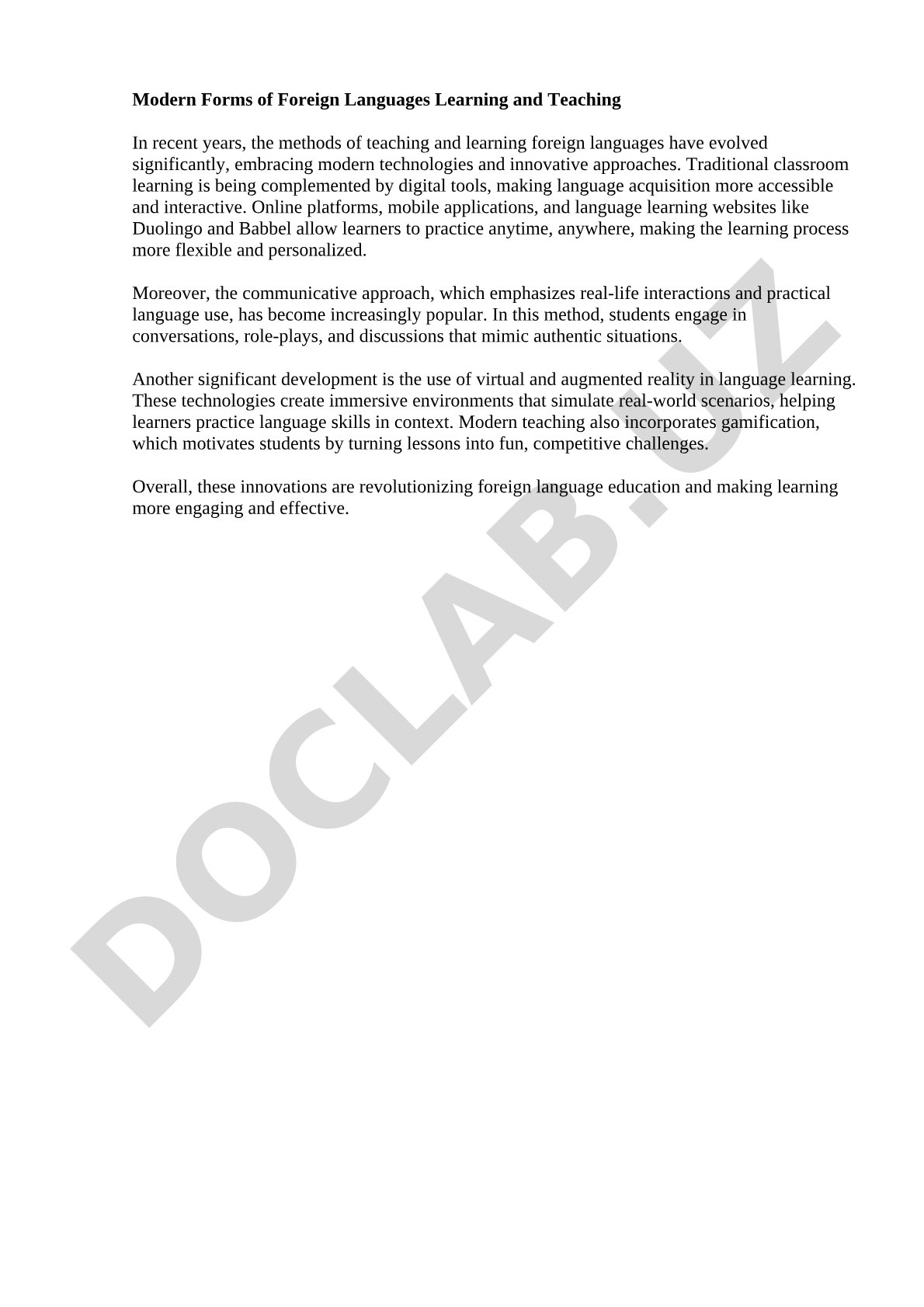 Modern Forms of Foreign Languages Learning and Teaching