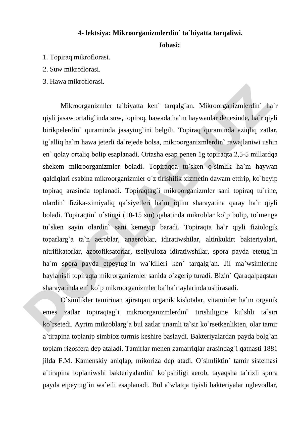 Mikroorganizmlerdin` ta`biyatta tarqaliwi