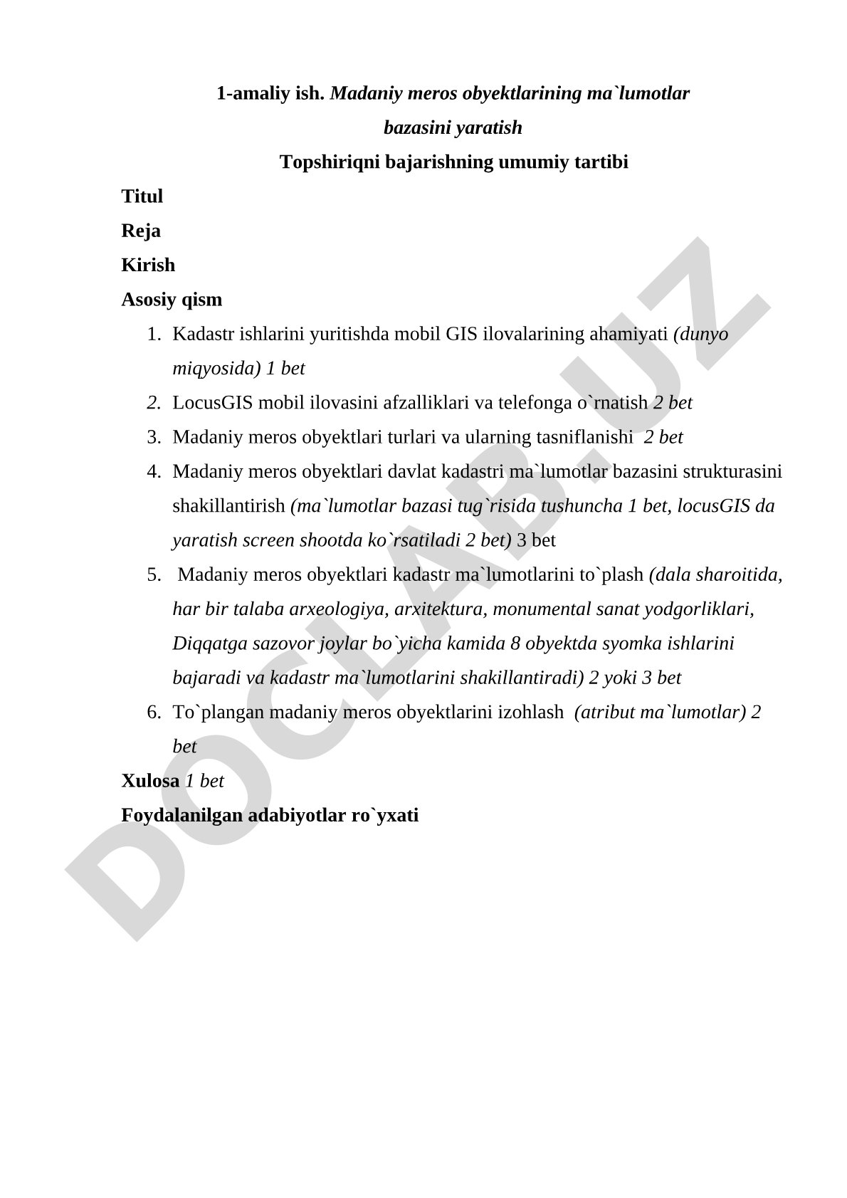 Madaniy meros obyektlarining ma'lumotlar bazasini yaratish