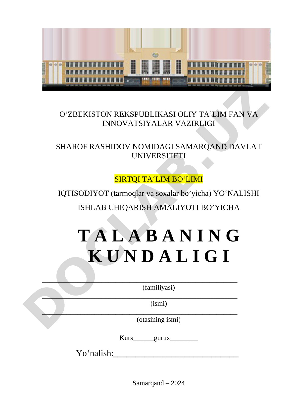 Ishlab chiqarish amaliyoti bo'yicha talabaning kundaligi