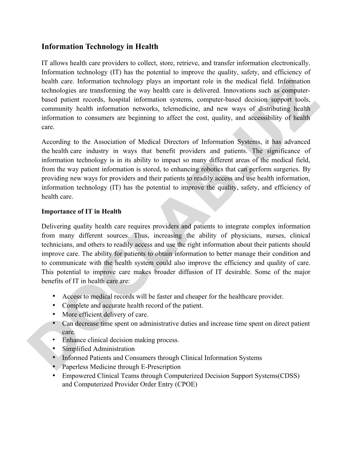 Information Technology in Health