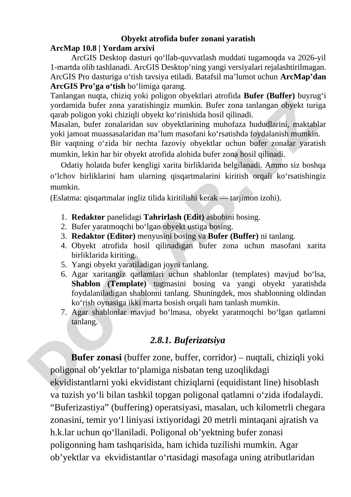 Obyekt atrofida bufer zonani yaratish ArcMap 10.8
