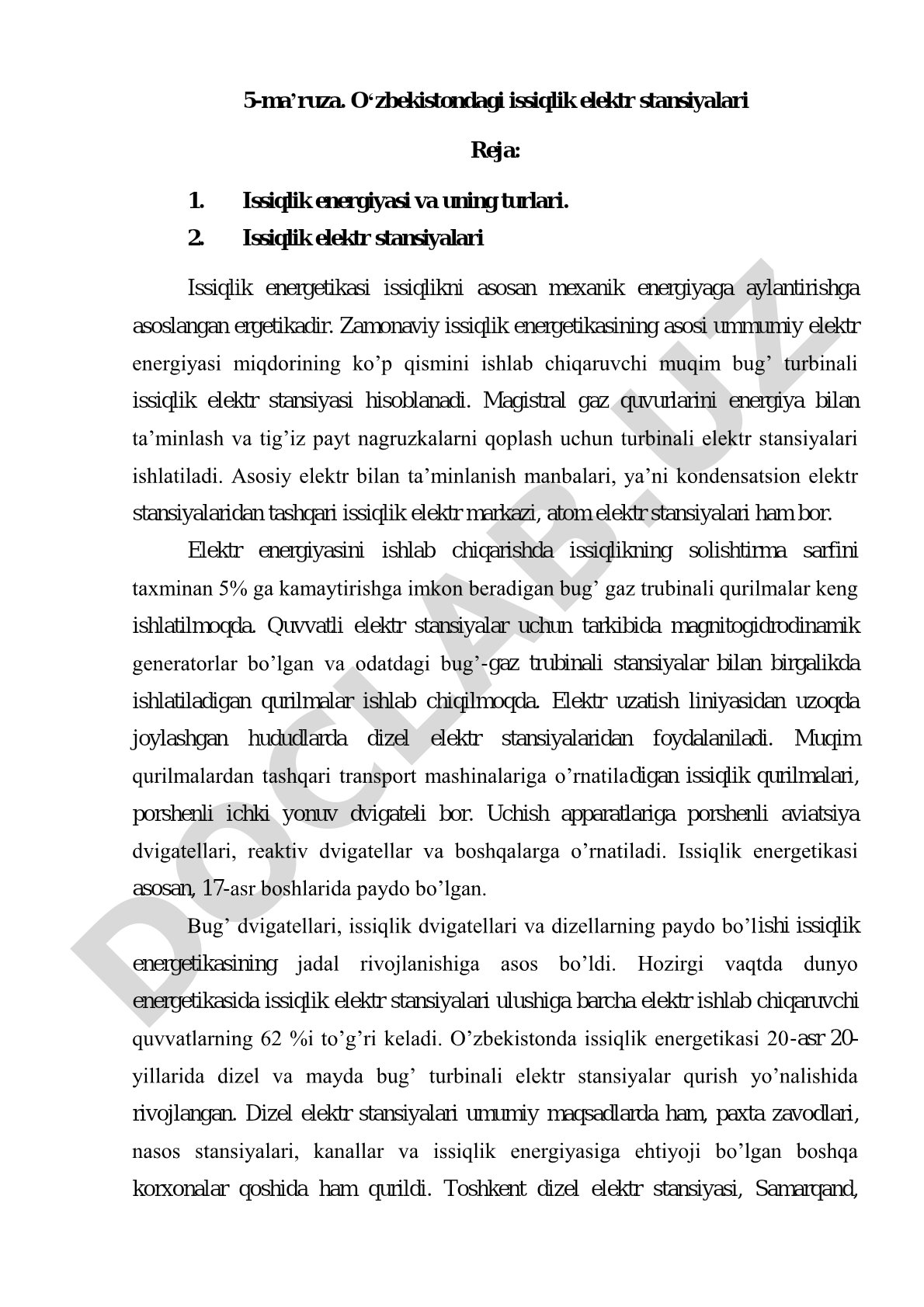 O‘zbekistondagi issiqlik elektr stansiyalari