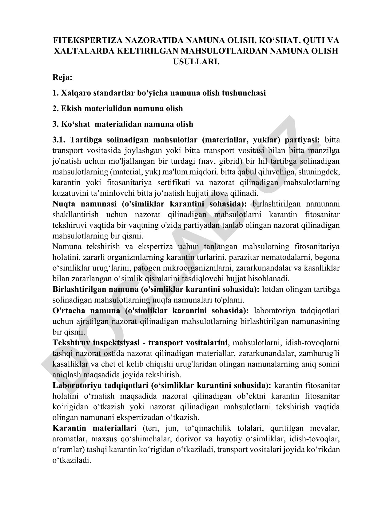 Fitokontrolda namuna olish usullari va xalqaro standartlar