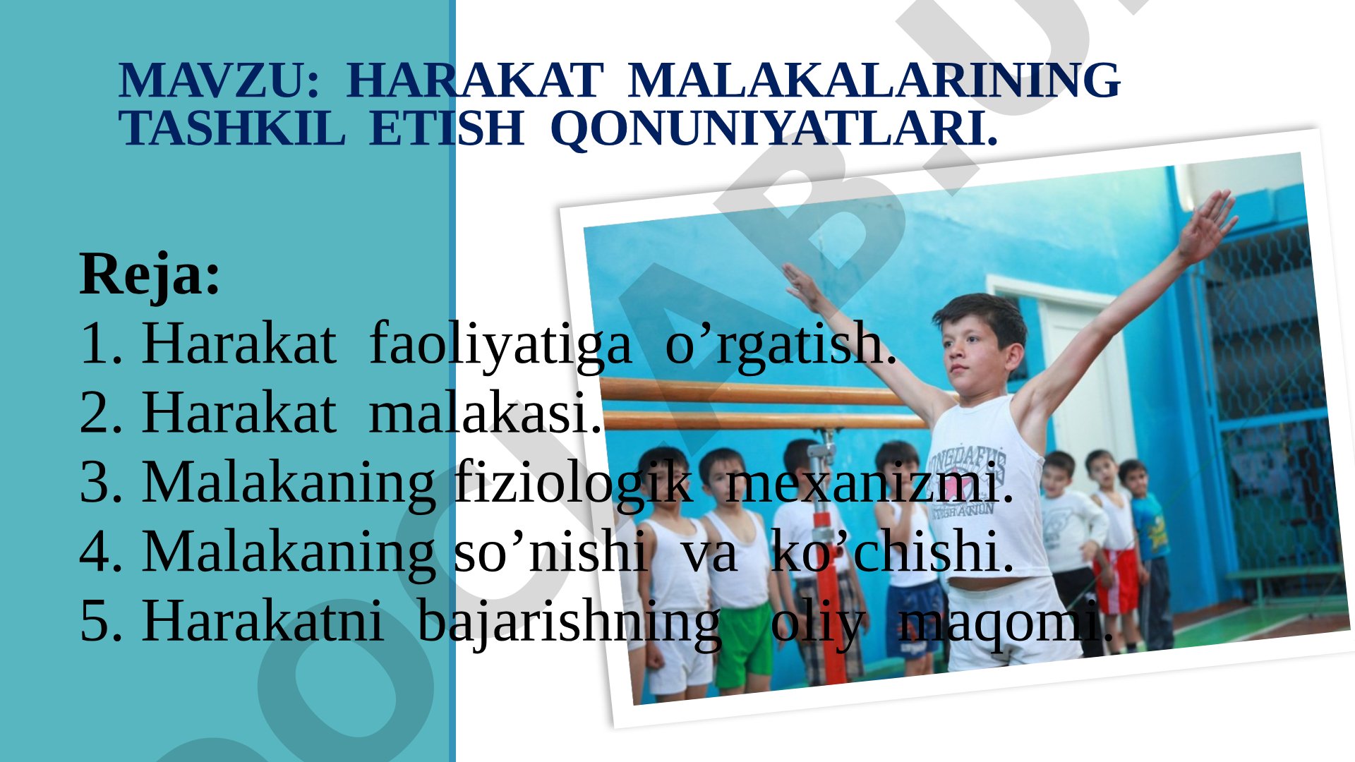 Harakat malakalarining tashkil etish qonuniyatlari