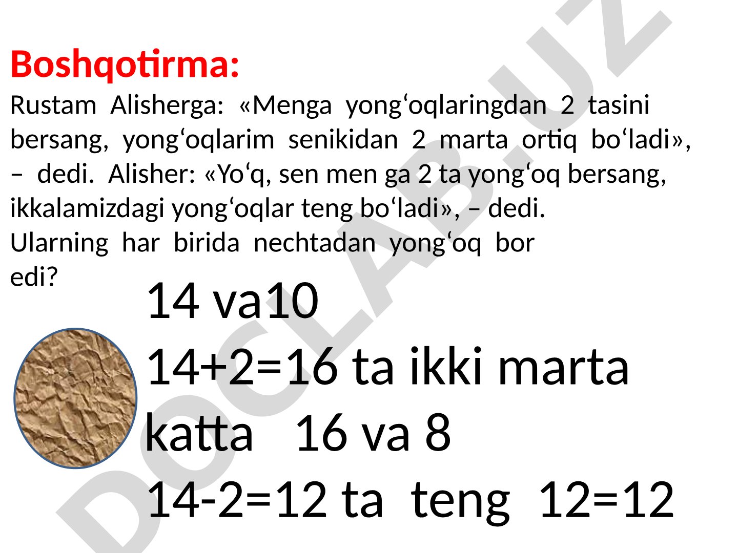 Yong'oqlar sonini topishga oid matematik boshqotirma