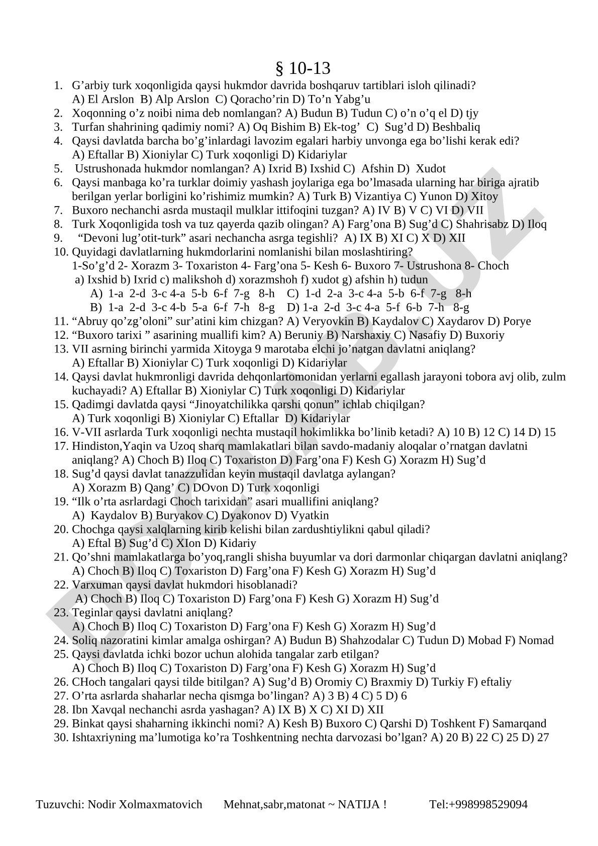 Turk xoqonligi tarixiga oid test savollari