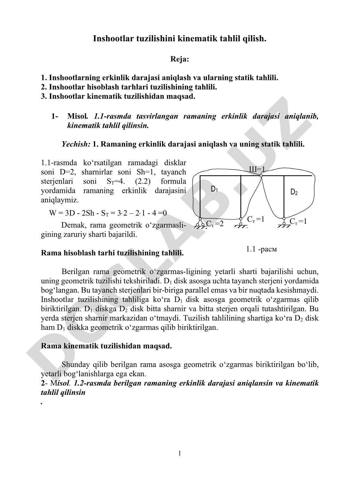 Inshootlar tuzilishini kinematik tahlil qilish
