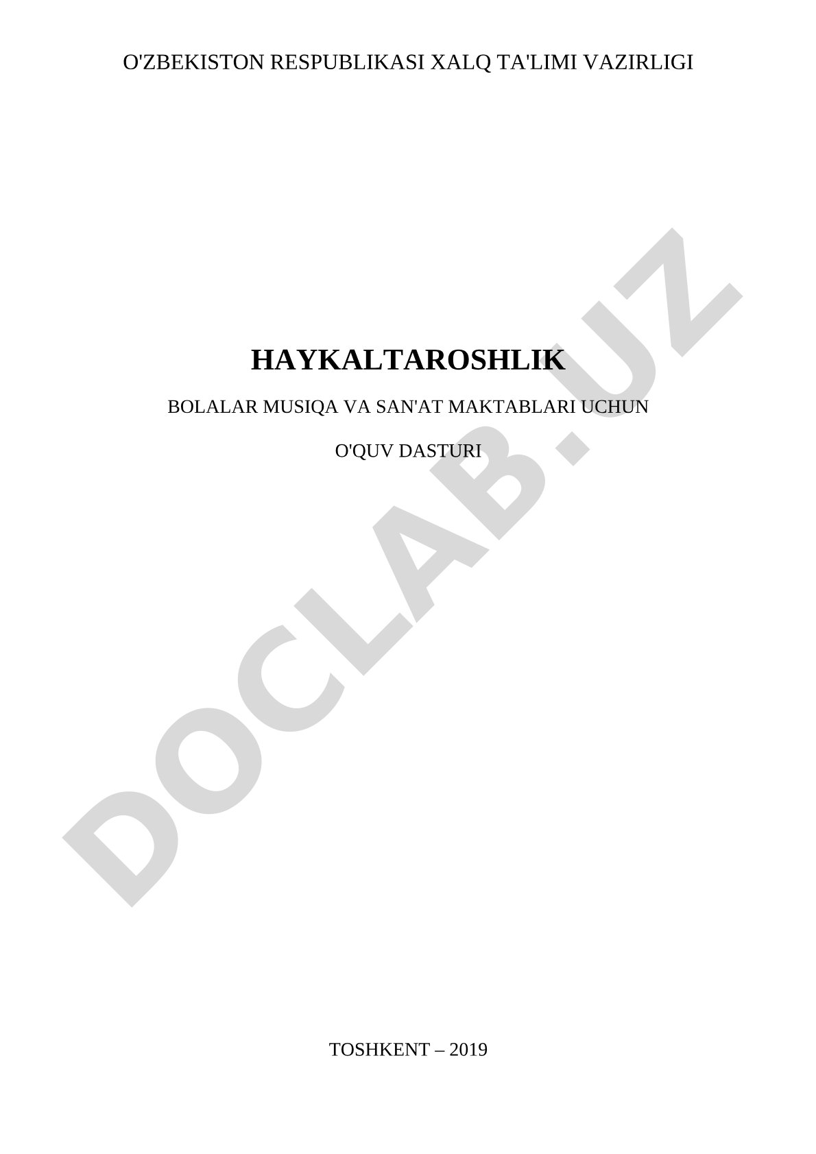 Haykaltaroshlik bolalar musiqa va san'at maktablari uchun o'quv dasturi