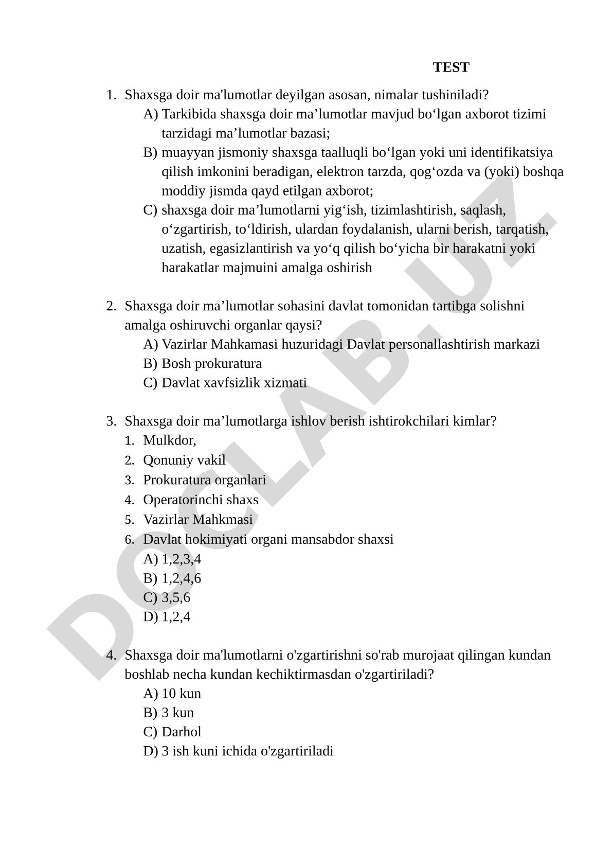 Shaxsga doir ma'lumotlar tushunchasi, davlat organlari va ishlov berish qoidalari haqida