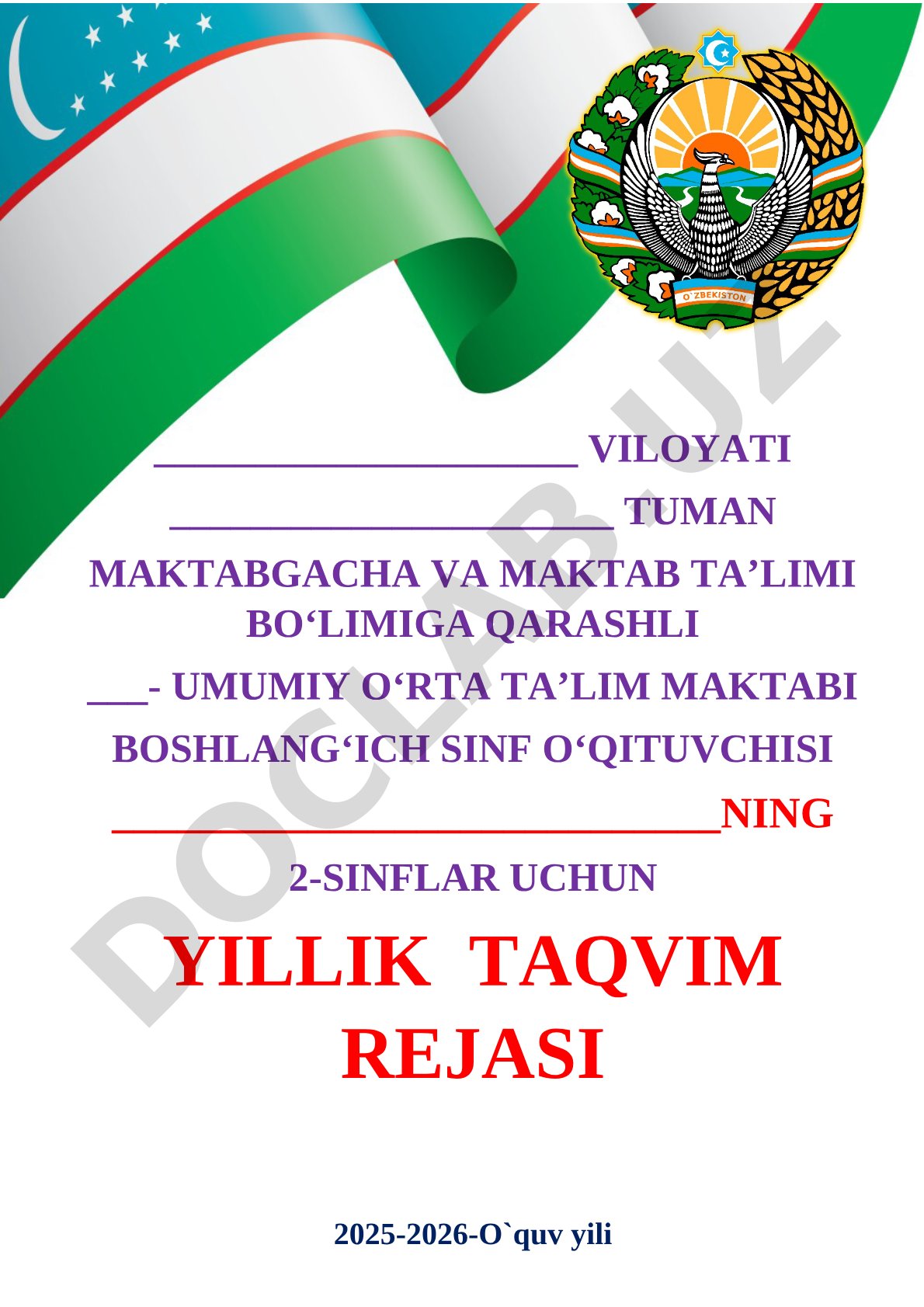 2-sinf ona tili fanidan yillik taqvim rejasi