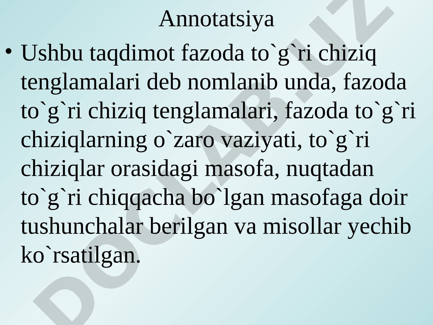 Fazoda to'g'ri chiziq tenglamalari