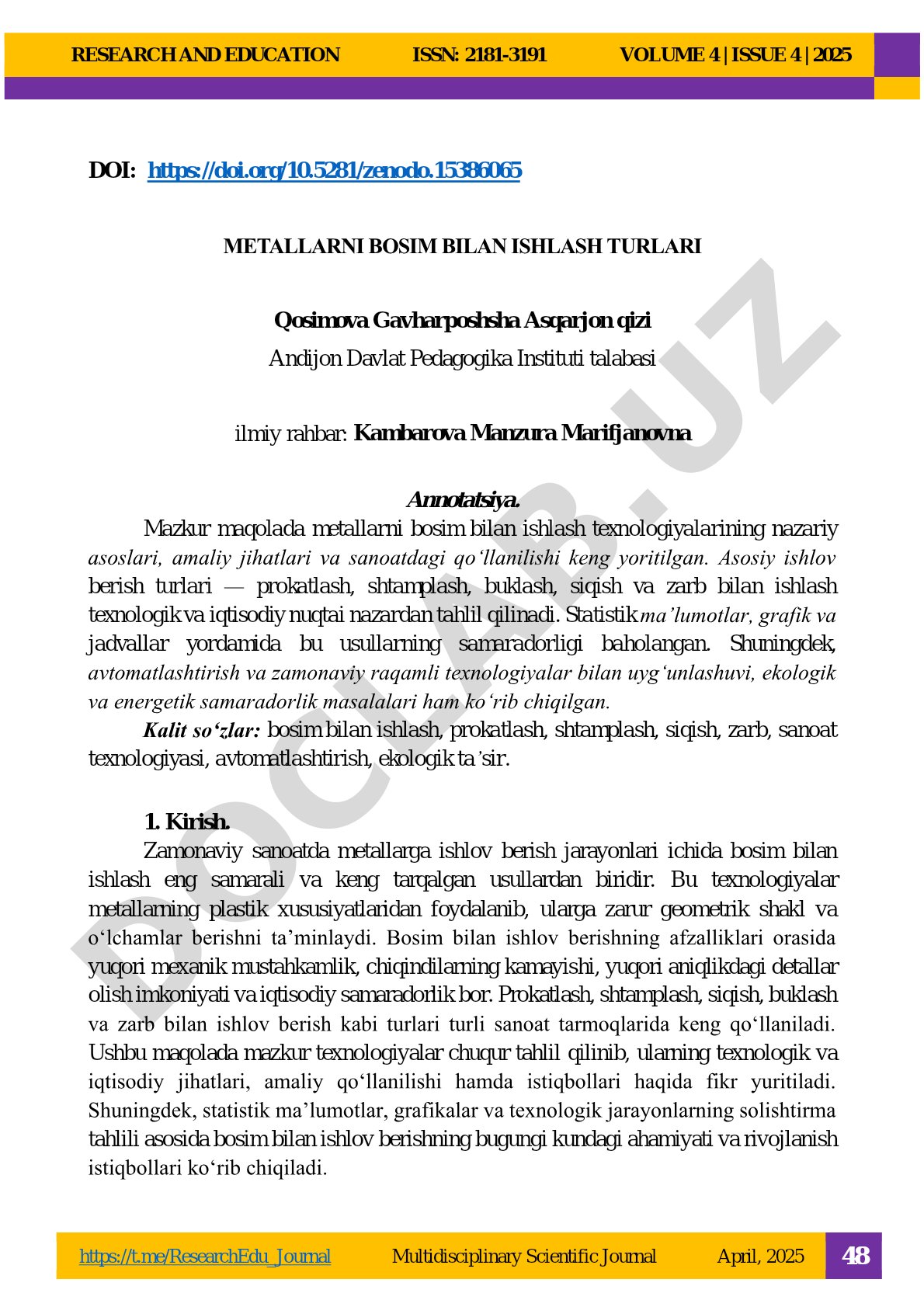 Metallarni bosim bilan ishlash turlari
