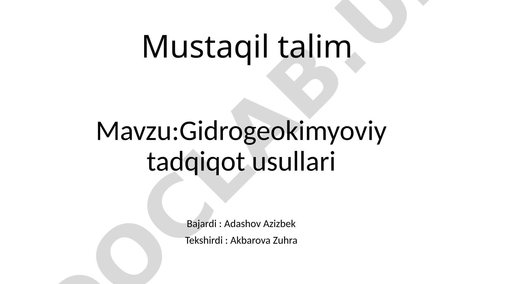 Gidrogeokimyoviy tadqiqot usullari, gidrosfera suvlarining kimyoviy tarkibi va oreollar