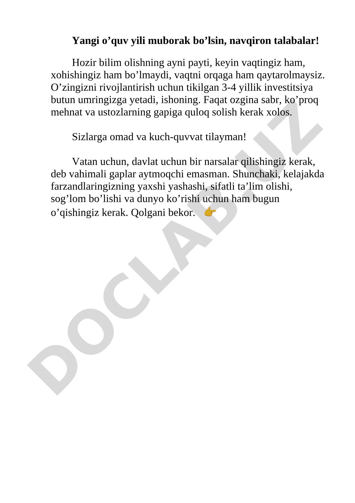 Yangi o’quv yili muborak bo’lsin, navqiron talabalar