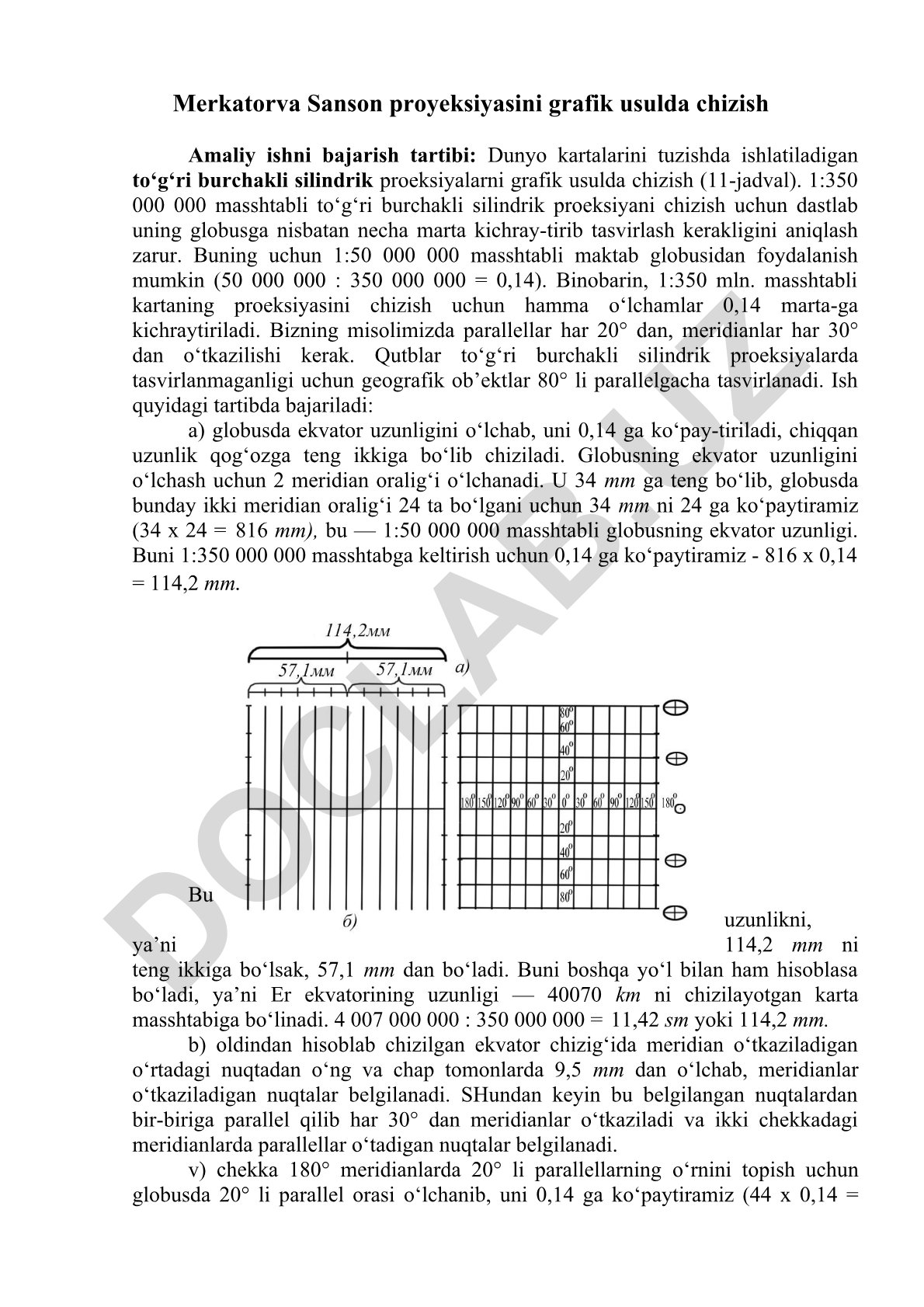 Merkator va Sanson proyeksiyasini grafik usulda chizish