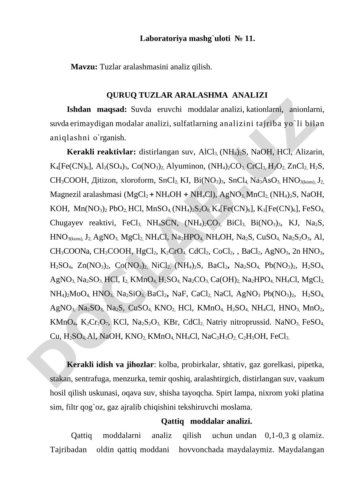 Tuzlar aralashmasini analiz qilish