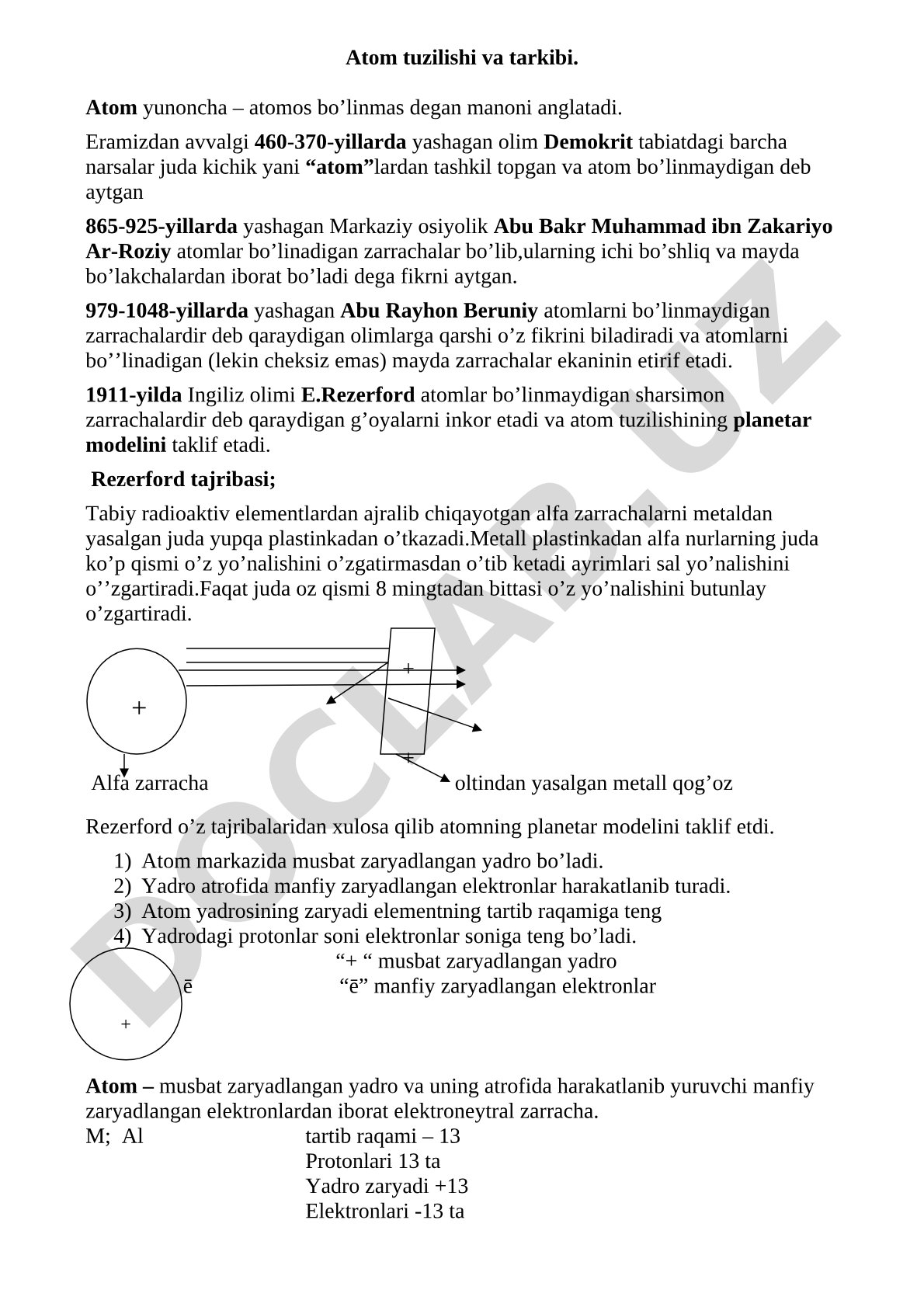 Atom tuzilishi va tarkibi