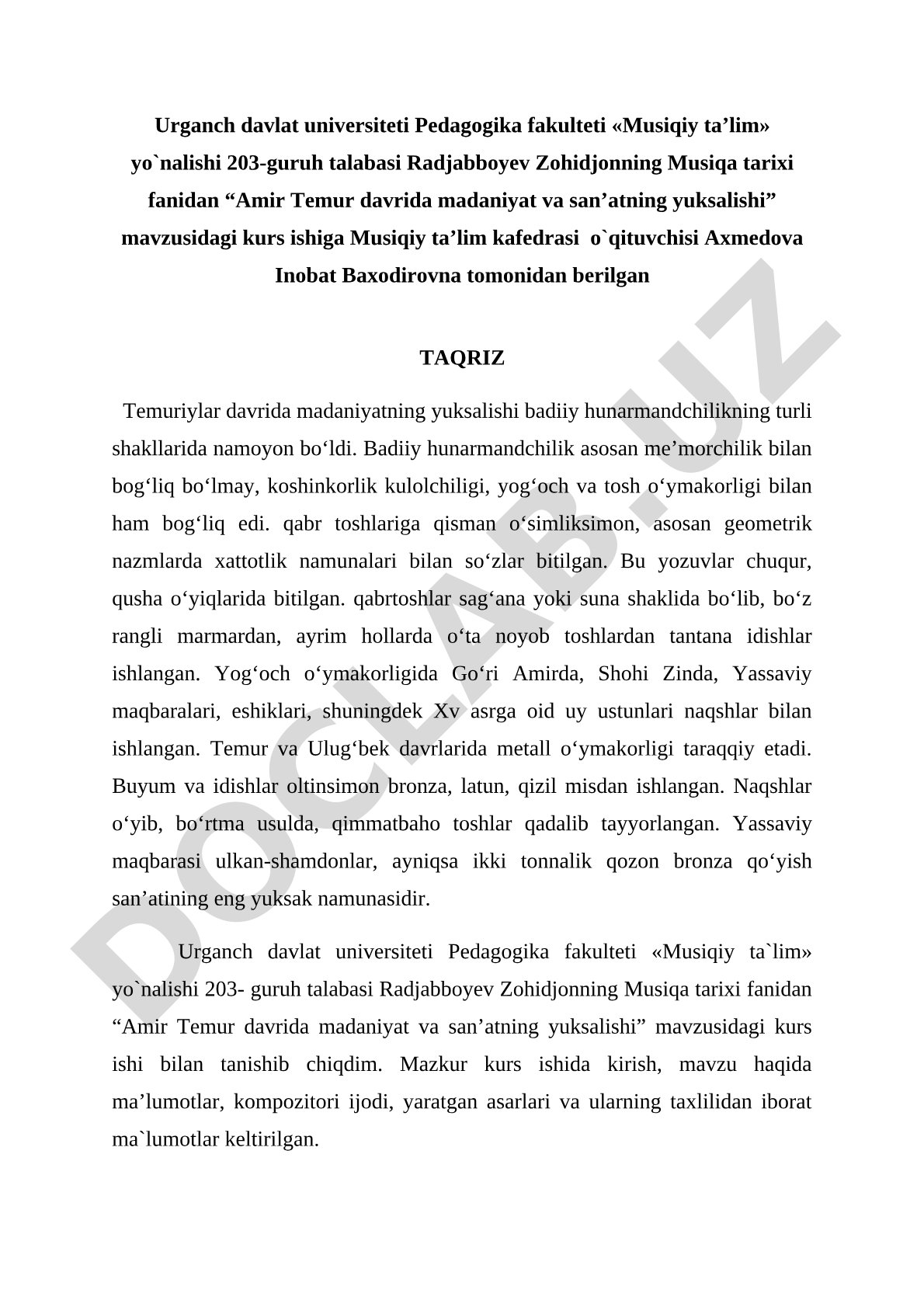 Amir Temur davrida madaniyat va san’atning yuksalishi