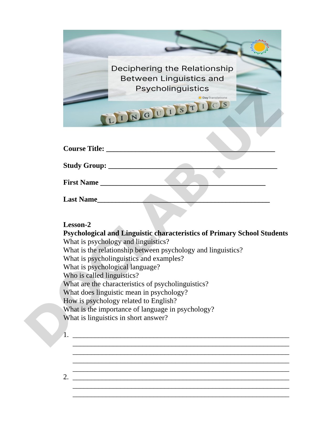 Psychological and Linguistic characteristics of Primary School Students
