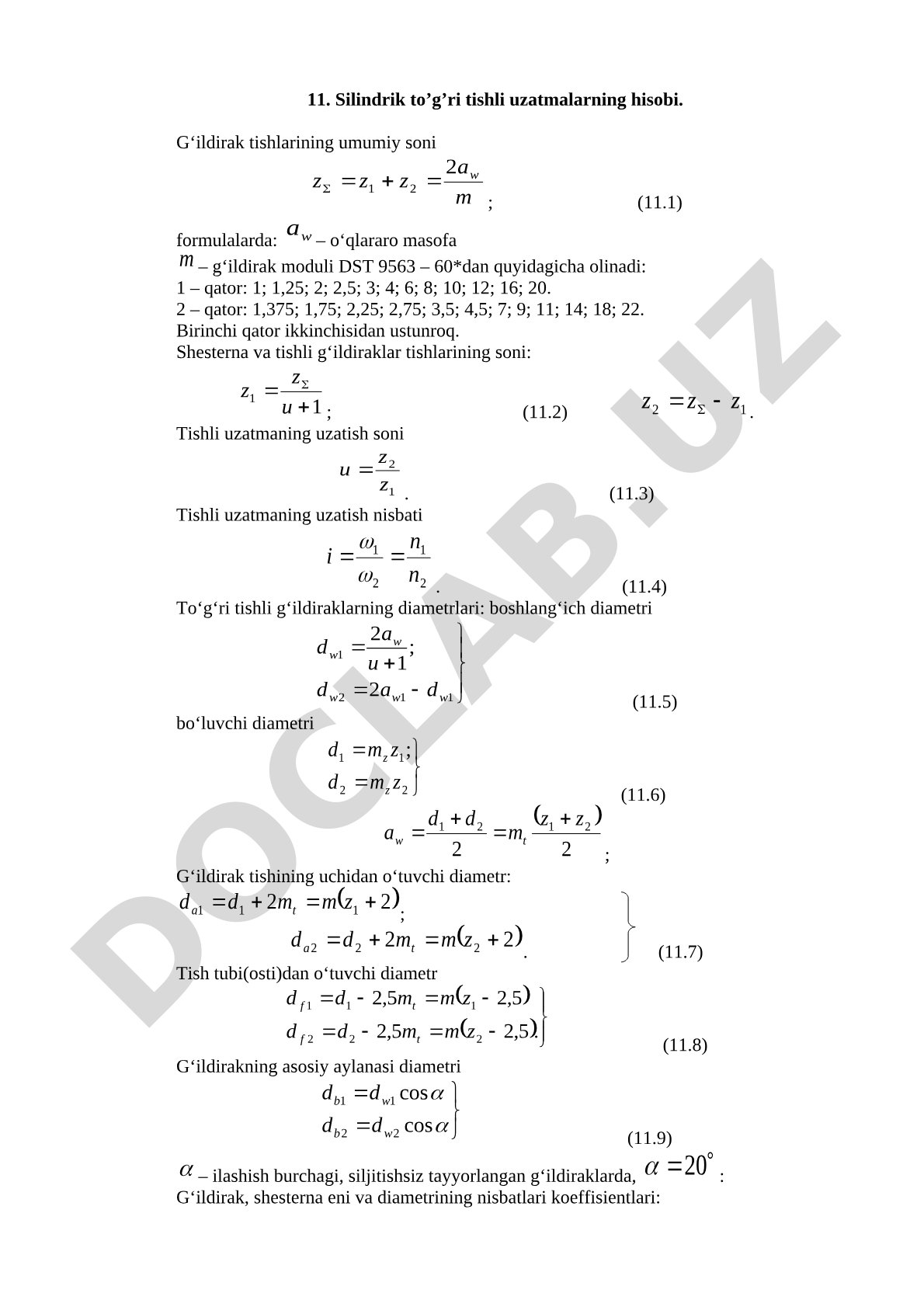 Silindrik to’g’ri tishli uzatmalarning hisobi