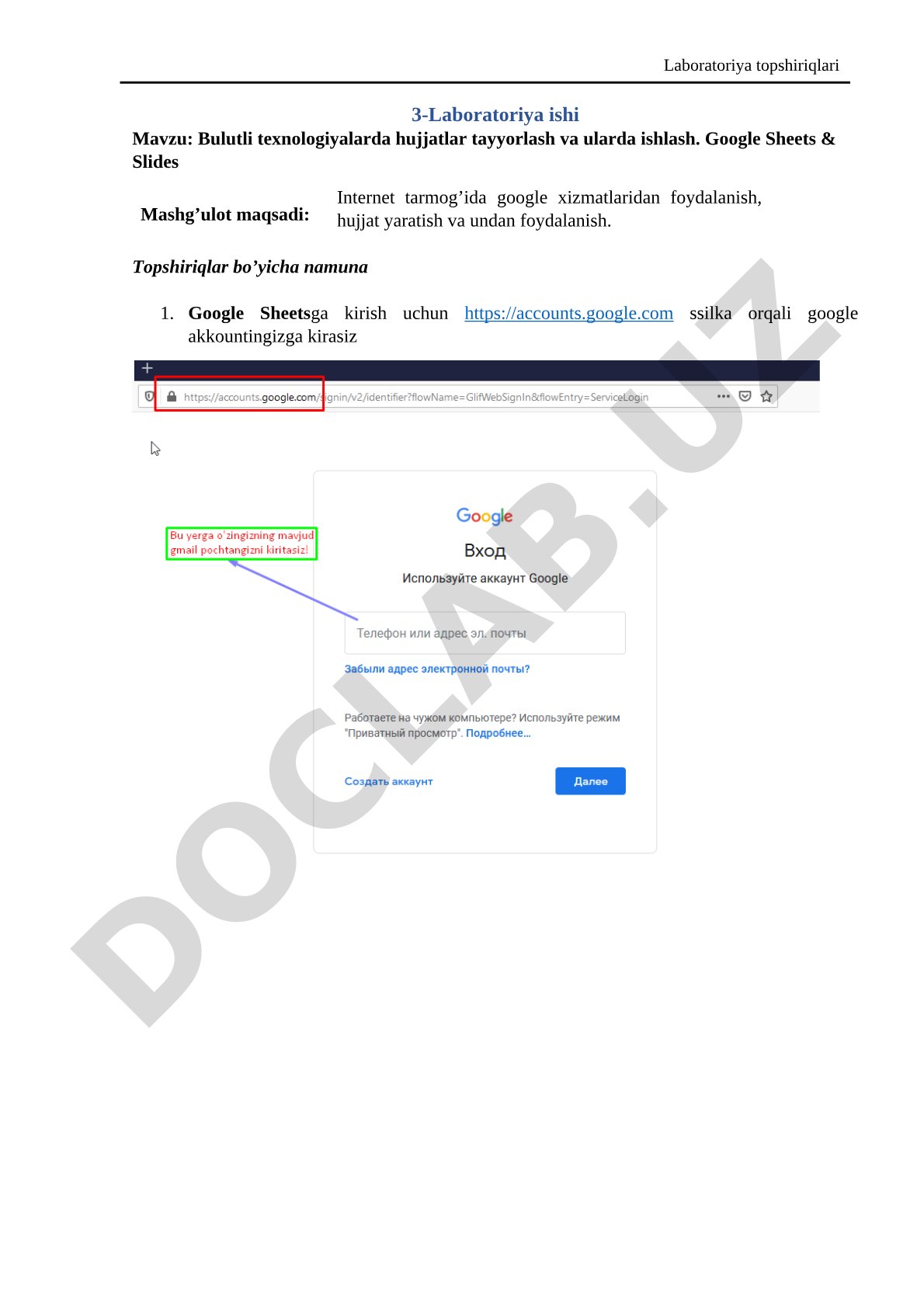 Bulutli texnologiyalarda Google Sheets va Slides bilan ishlash