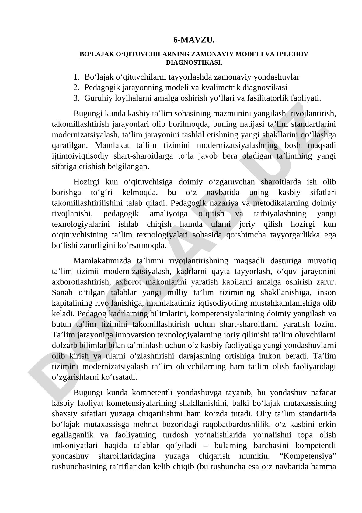Boʻlajak o‘qituvchilarning zamonaviy modeli va o‘lchov diagnostikasi