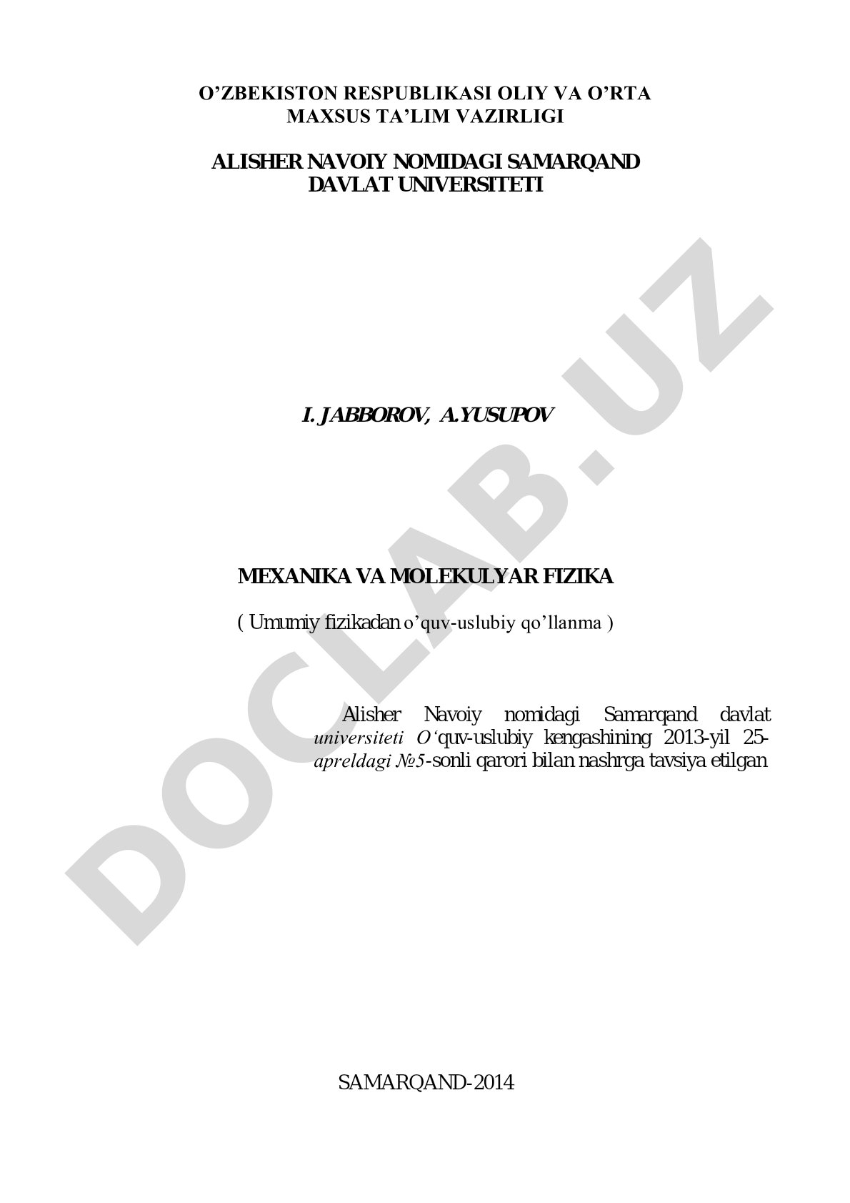 Mexanika va molekulyar fizika