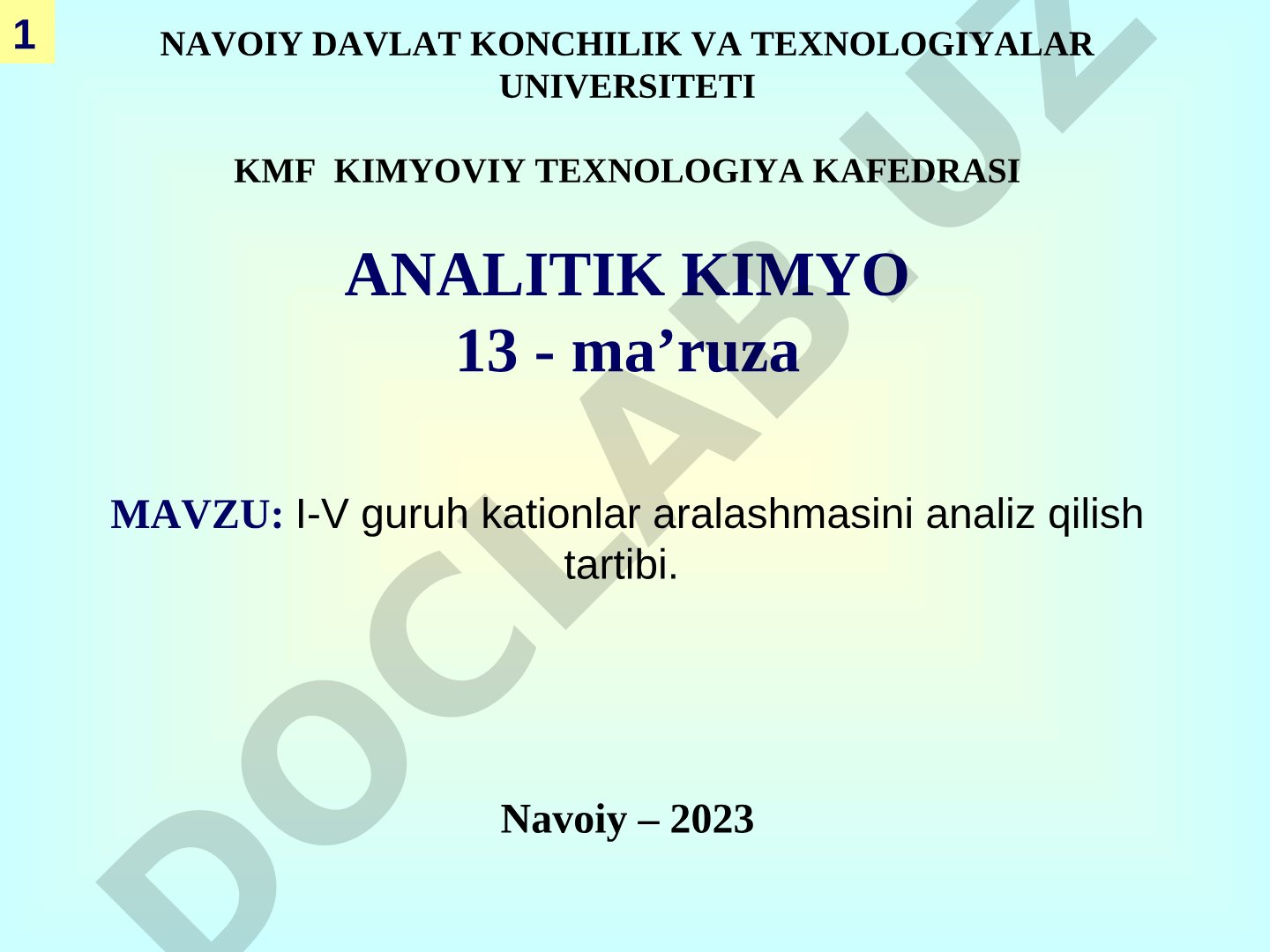 I-V guruh kationlar aralashmasini analiz qilish tartibi