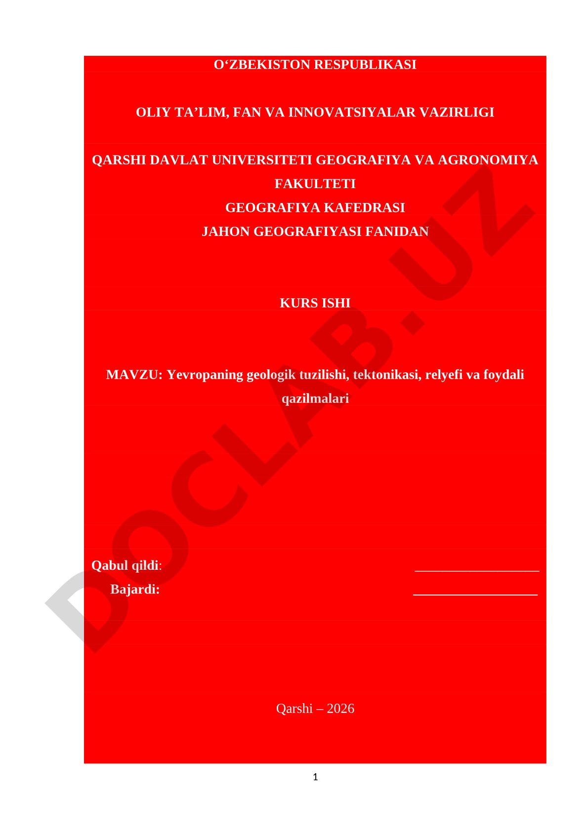 Yevropaning geologik tuzilishi, tektonikasi, relyefi va foydali qazilmalari