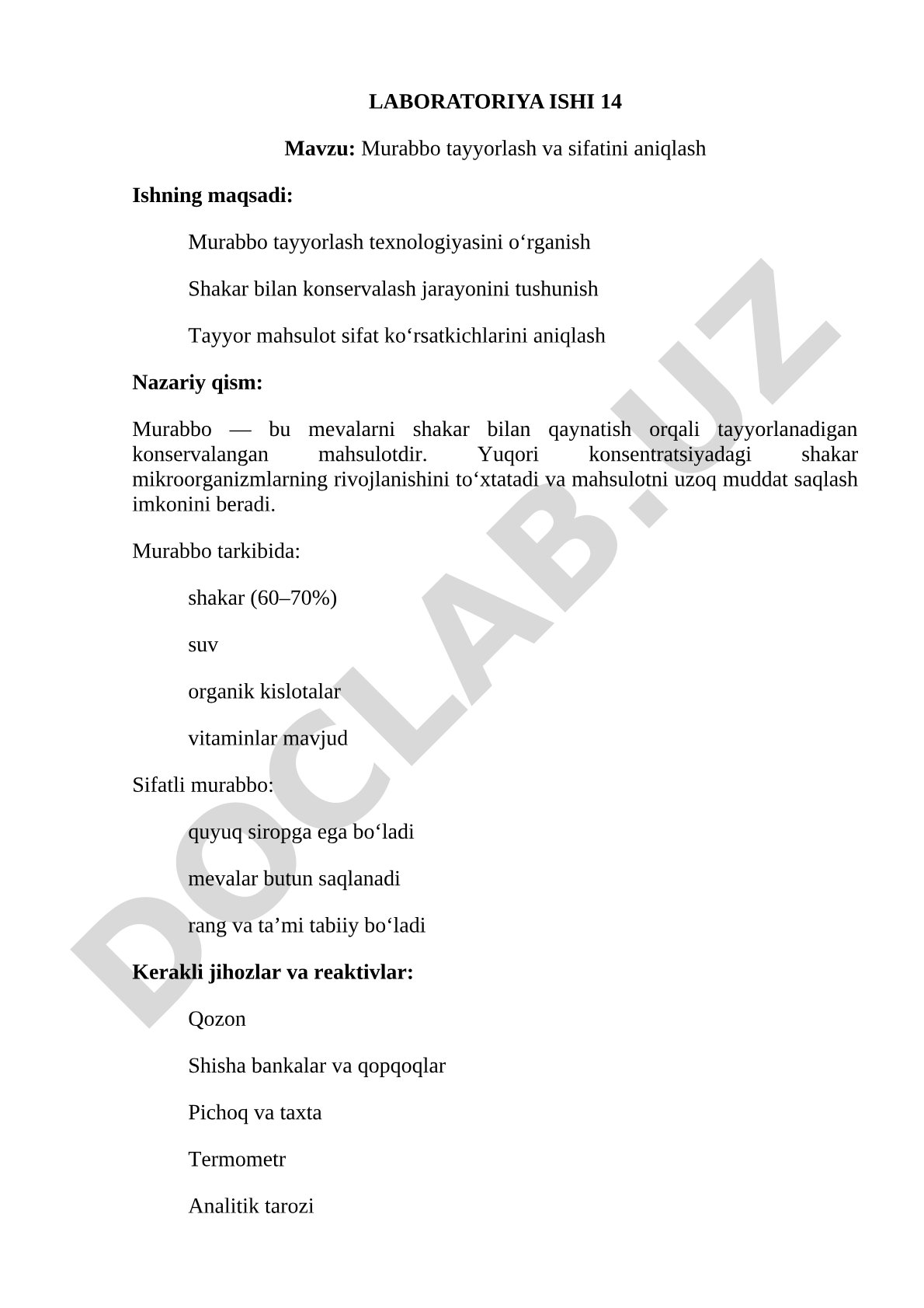 Murabbo tayyorlash va sifatini aniqlash