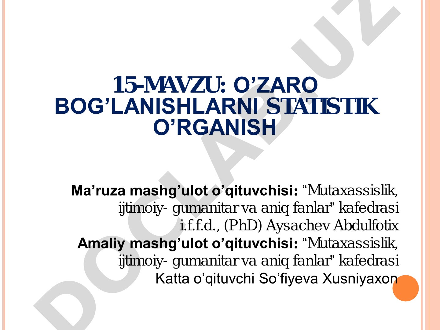 O'zaro bog'lanishlarni statistik o'rganish