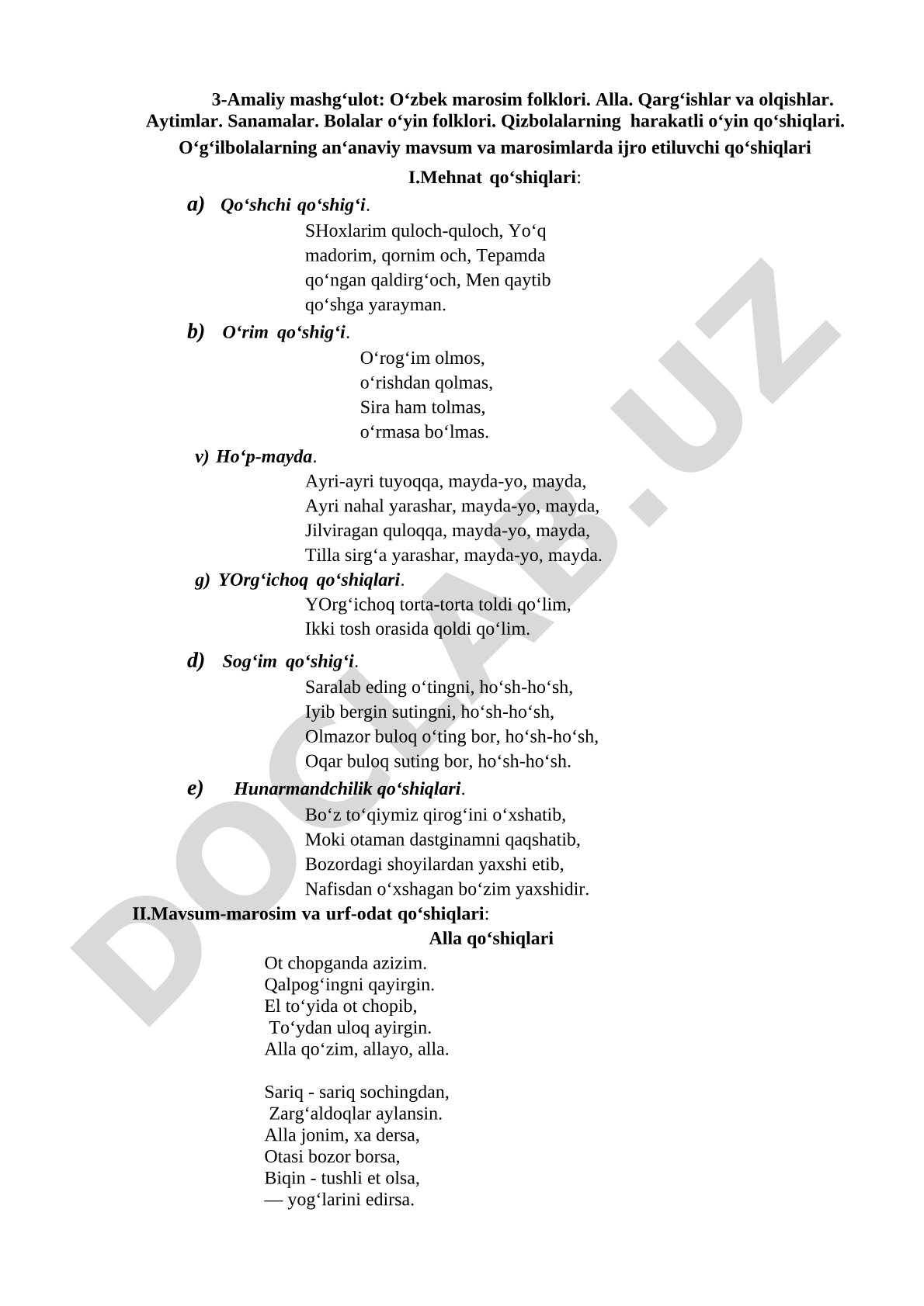 O'zbek marosim folklori