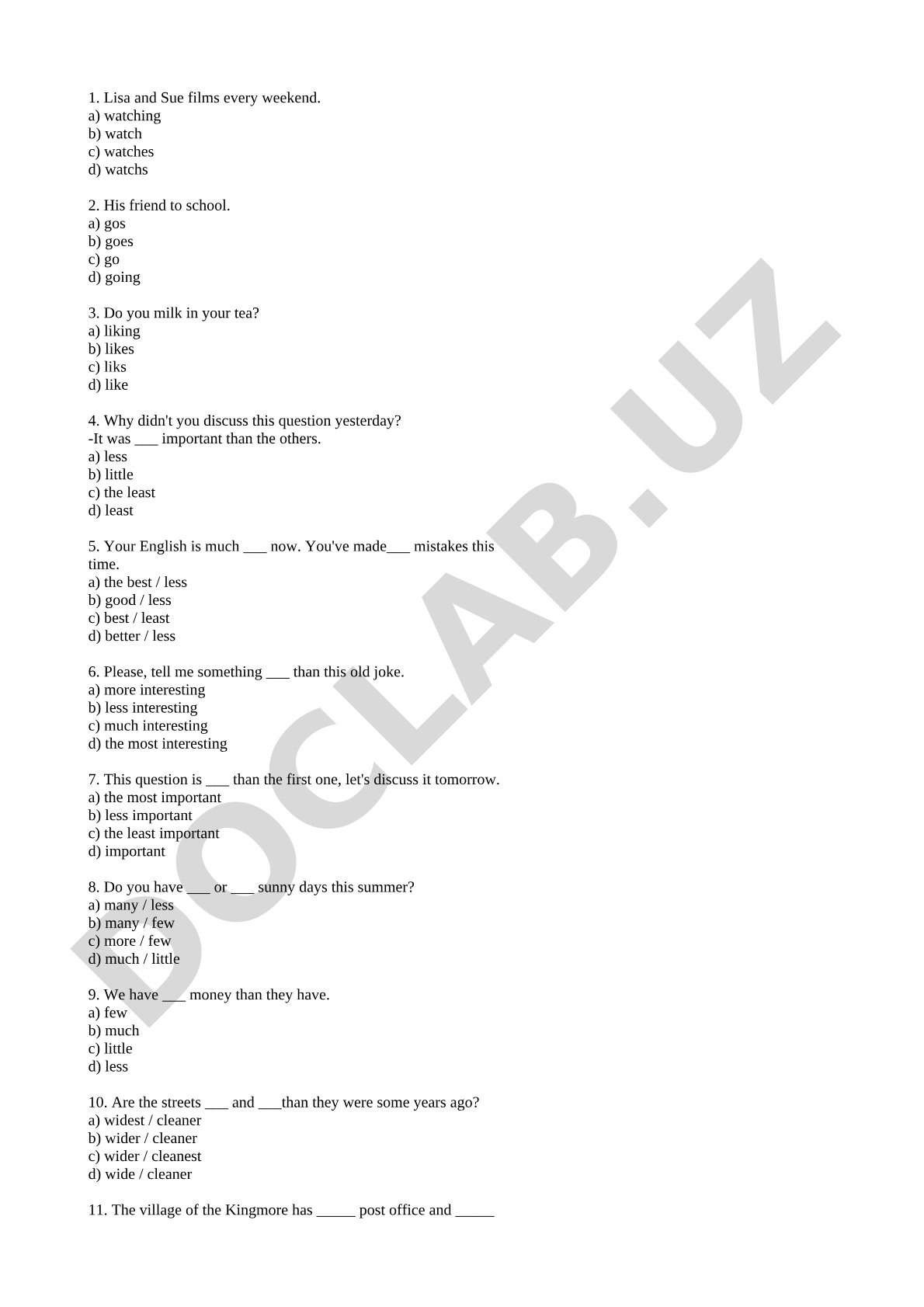 English Grammar Multiple Choice Questions