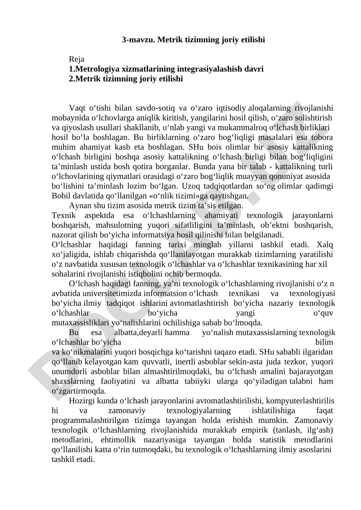 Metrik tizimning joriy etilishi