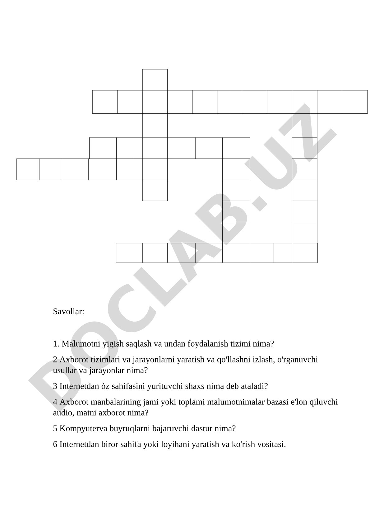 Axborot tizimlari va internet bo'yicha savollar