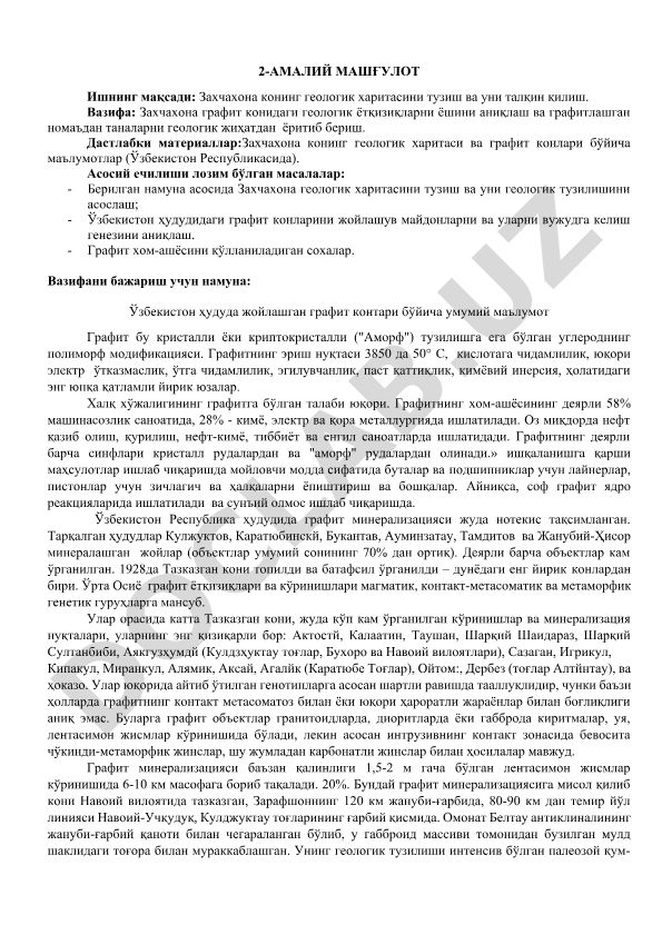 Захчахона графит конларининг геологик харитаси ва талқини