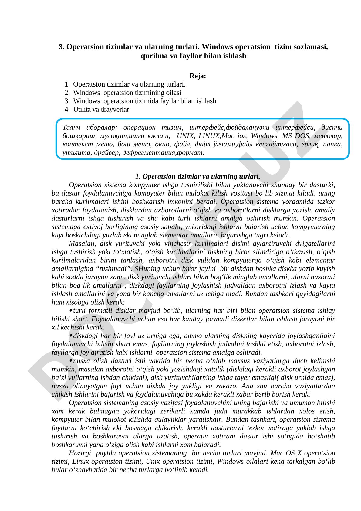 Operatsion tizimlar va Windows bilan ishlash