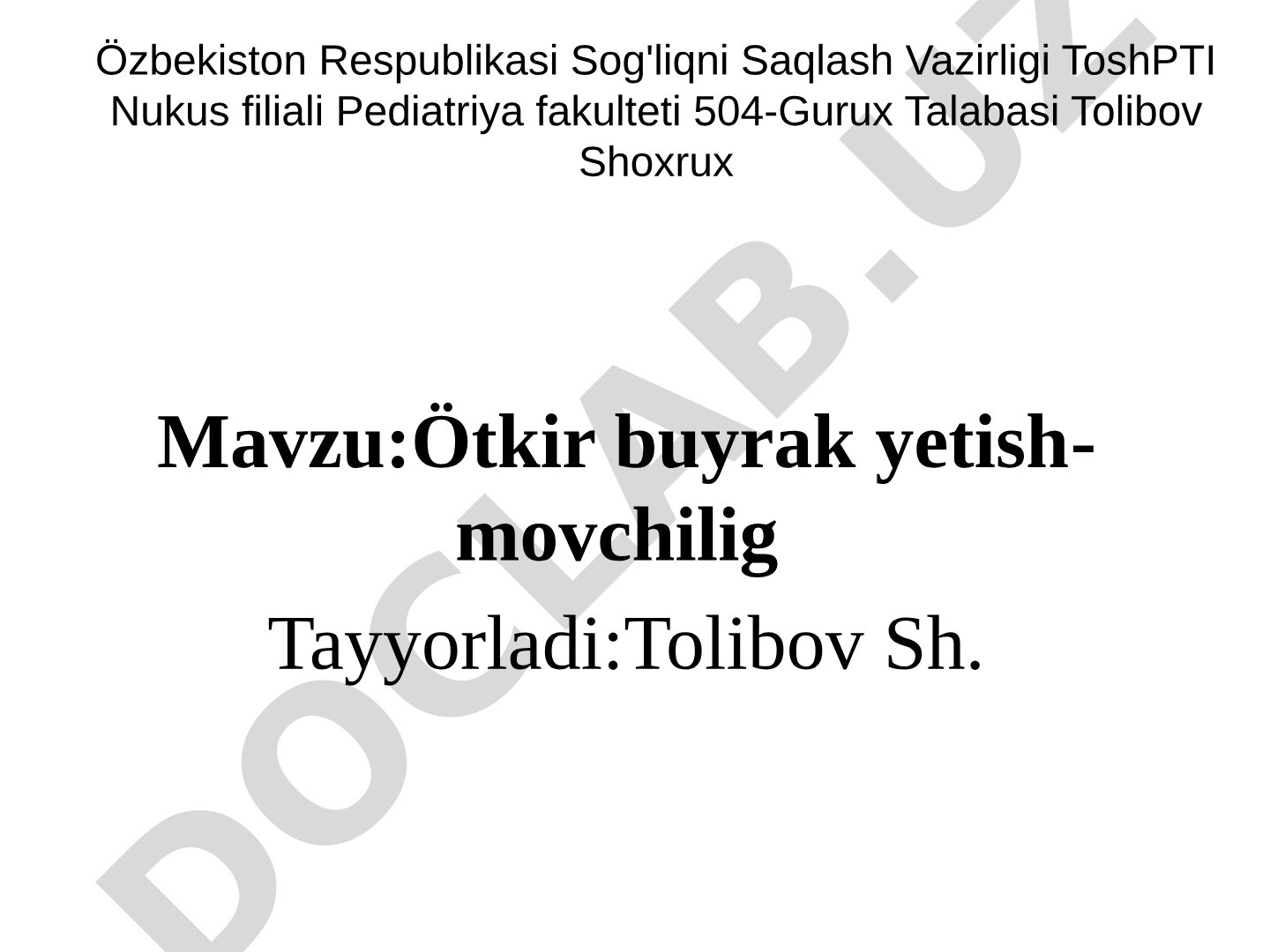 Ötkir buyrak yetishmovchiligi haqida taqdimot, uning sabablari, belgilari va davolash
