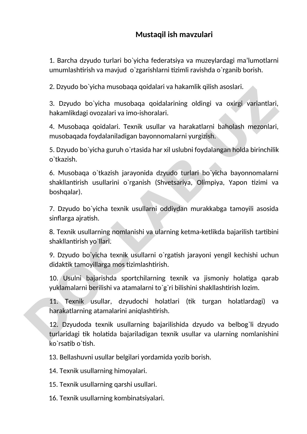 Mustaqil ish mavzulari