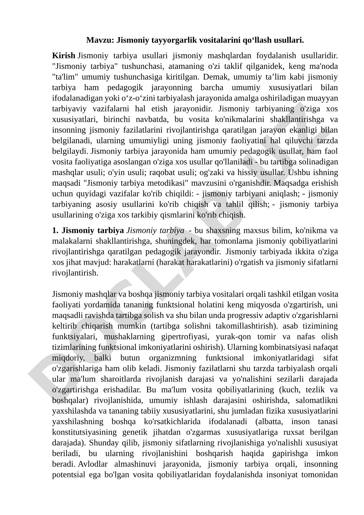Jismoniy tayyorgarlik vositalarini qo‘llash usullari