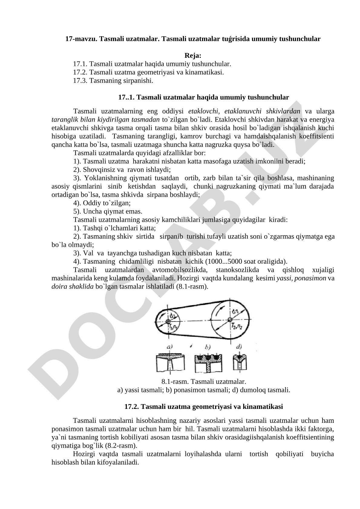 Tasmali uzatmalar. Tasmali uzatmalar tuǵrisida umumiy tushunchular