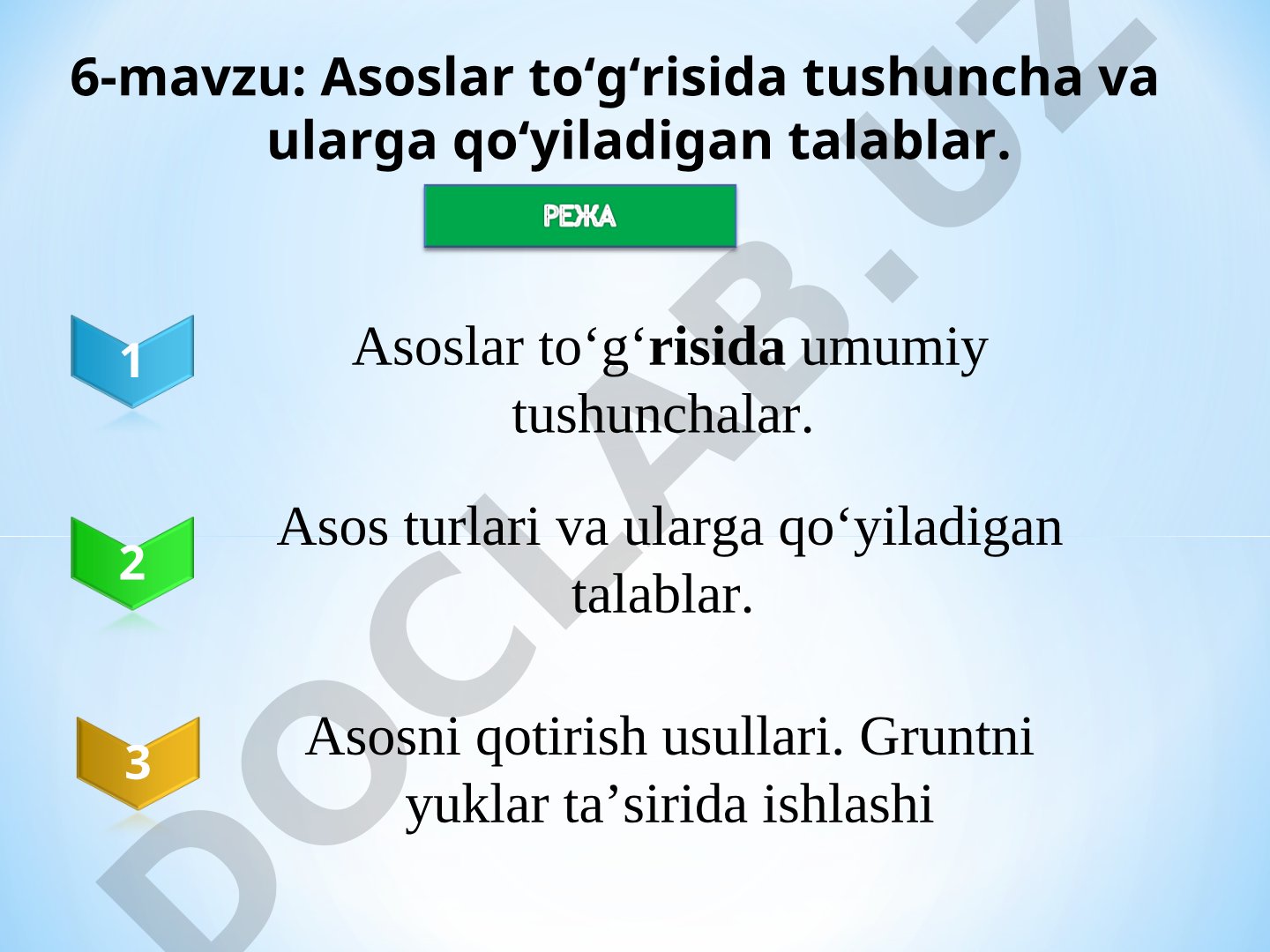 Asoslar to‘g‘risida tushuncha va ularga qo‘yiladigan talablar